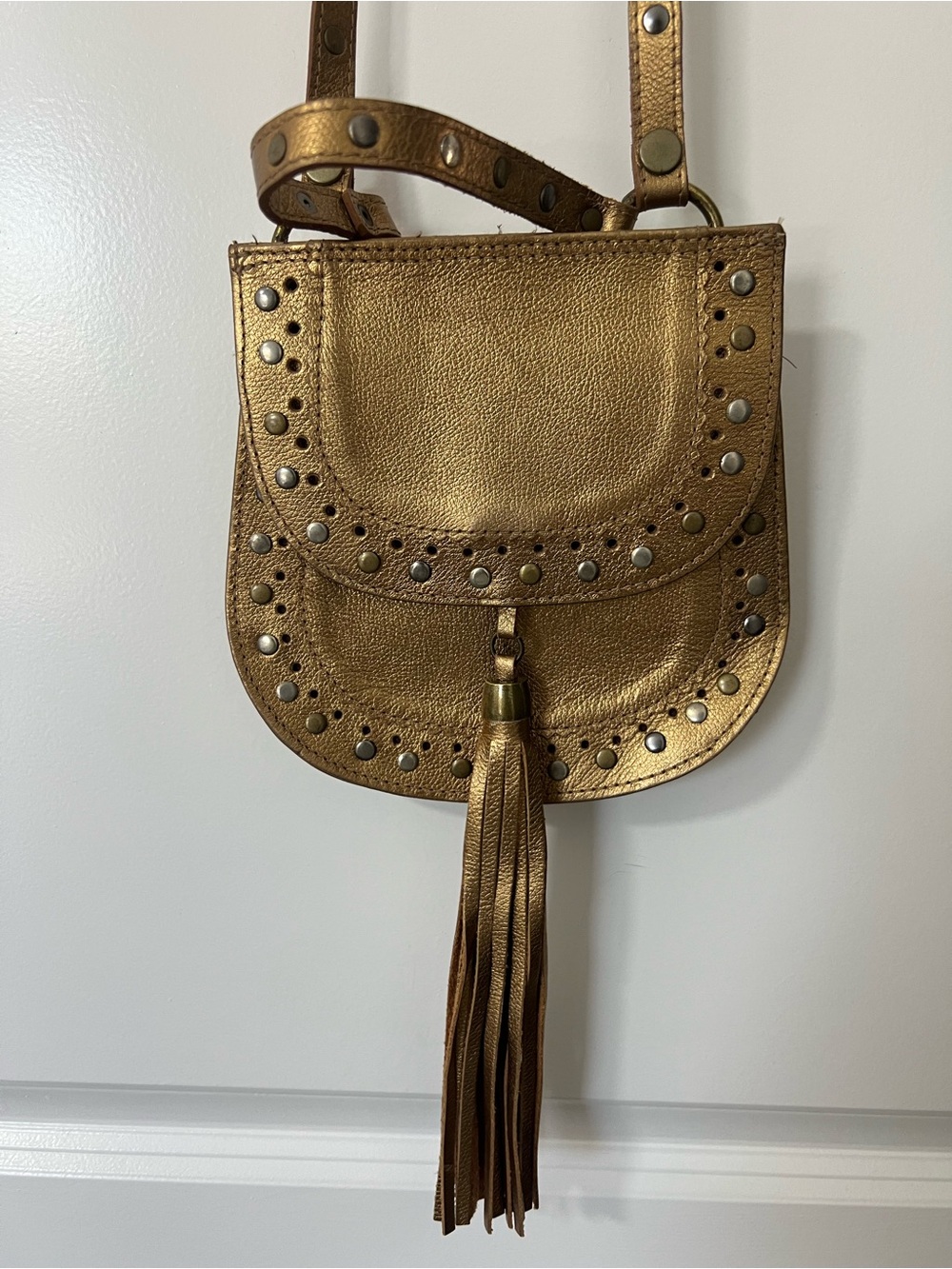 [FARM Rio] Gold Studded Leather Crossbody Bag with Tassel